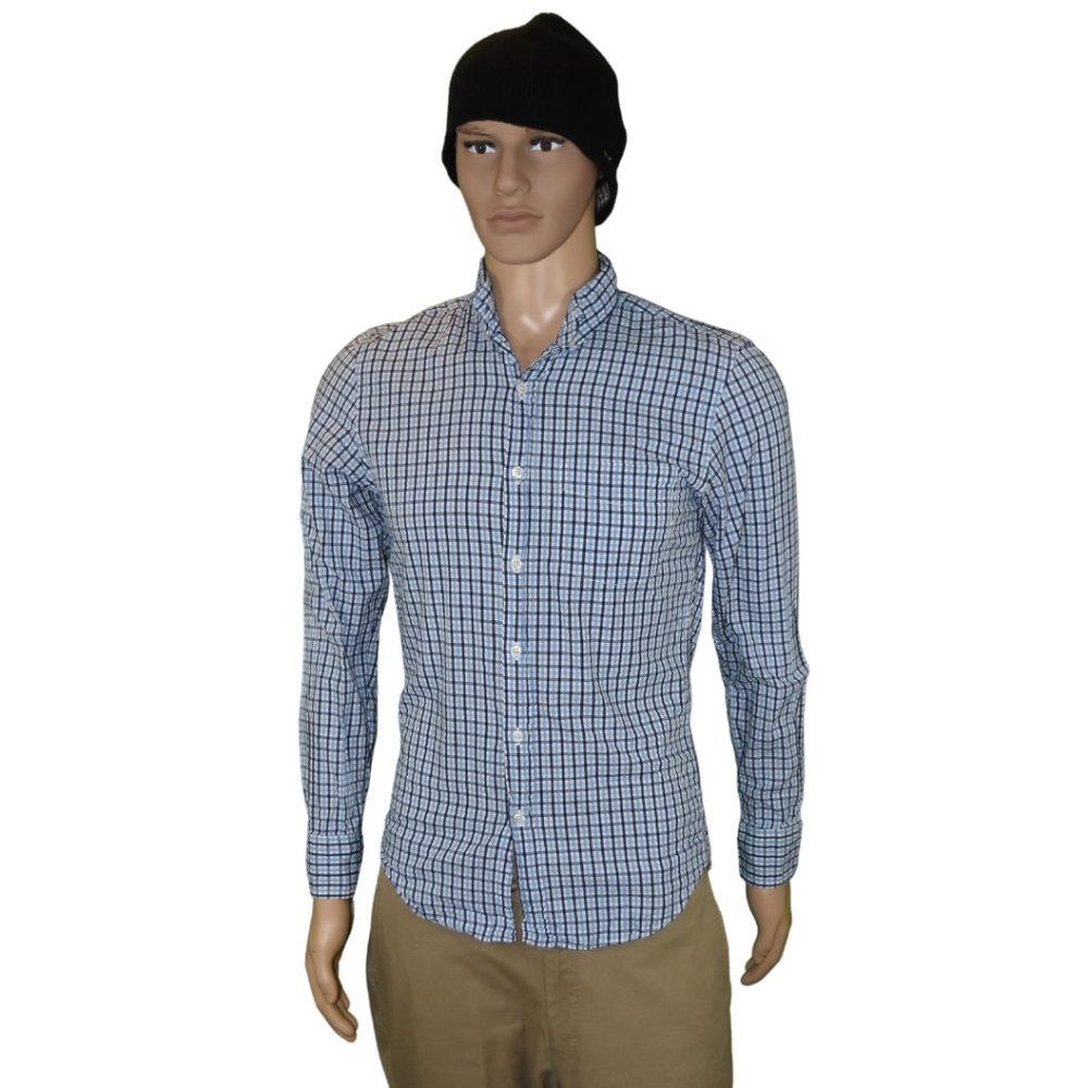 J. Crew Blue and White Plaid Casual Button-Down Shirt